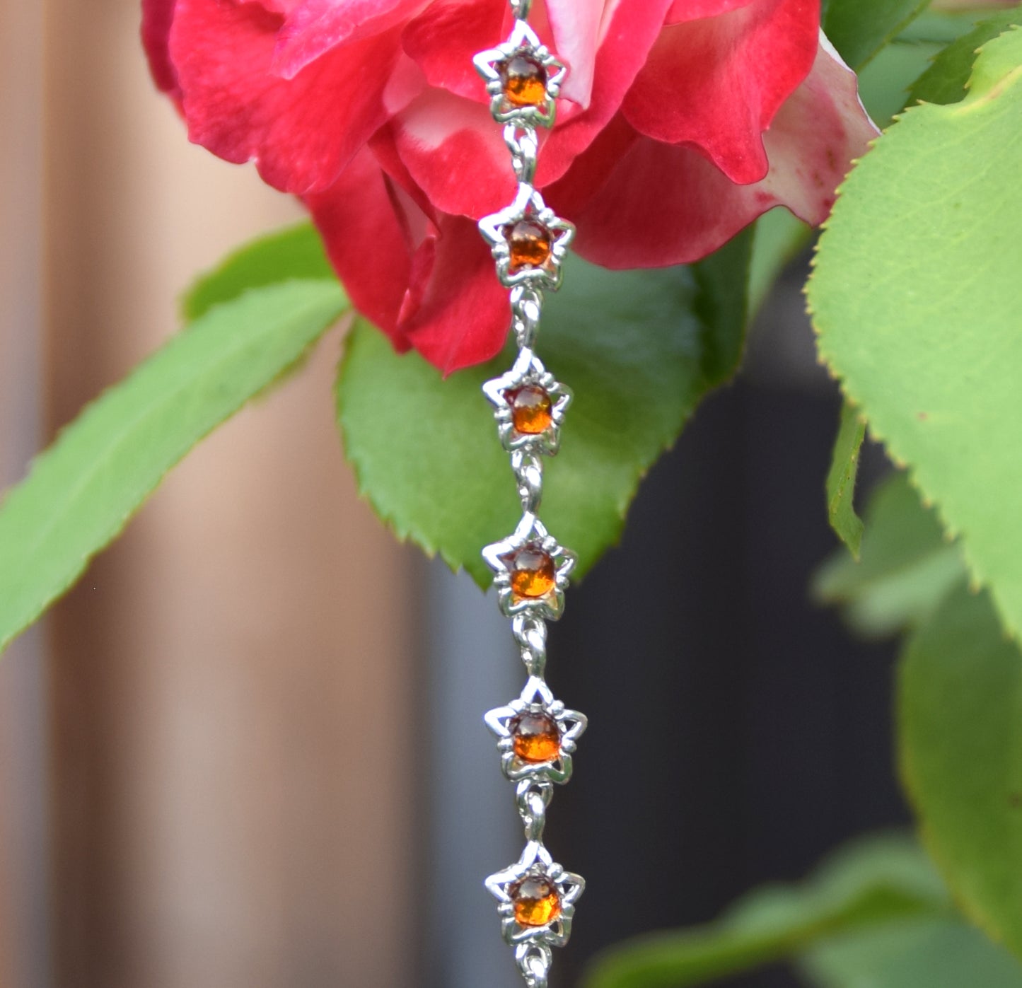 MJ Baltica, bracciale, Ambra naturale Argento 925, delicato, romantico, con i fiori, BB088