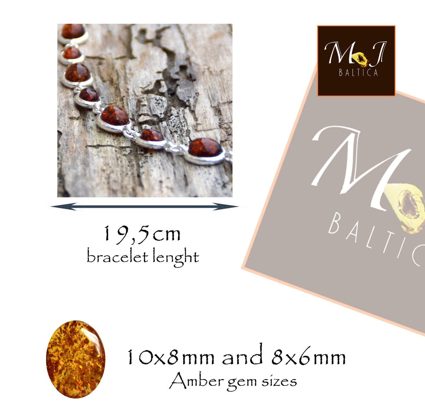 Important adjustable bracelet created with natural dark brown Amber and 925 Silver, MJ Baltica, BB093