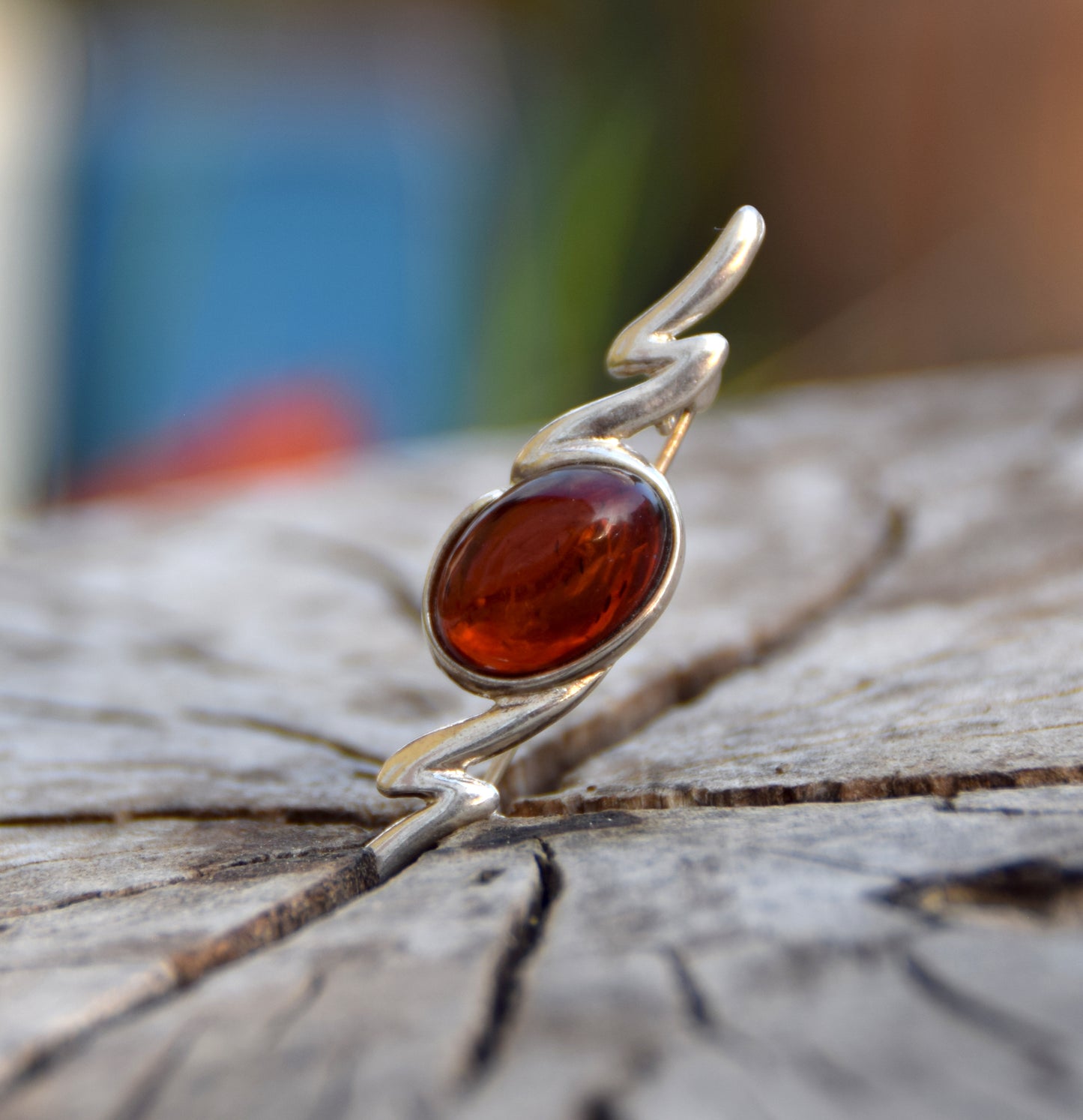 MJ Baltica, spilla, Ambra naturale Baltica, Argento 925, astratta, lunga, artigianale, BBR047