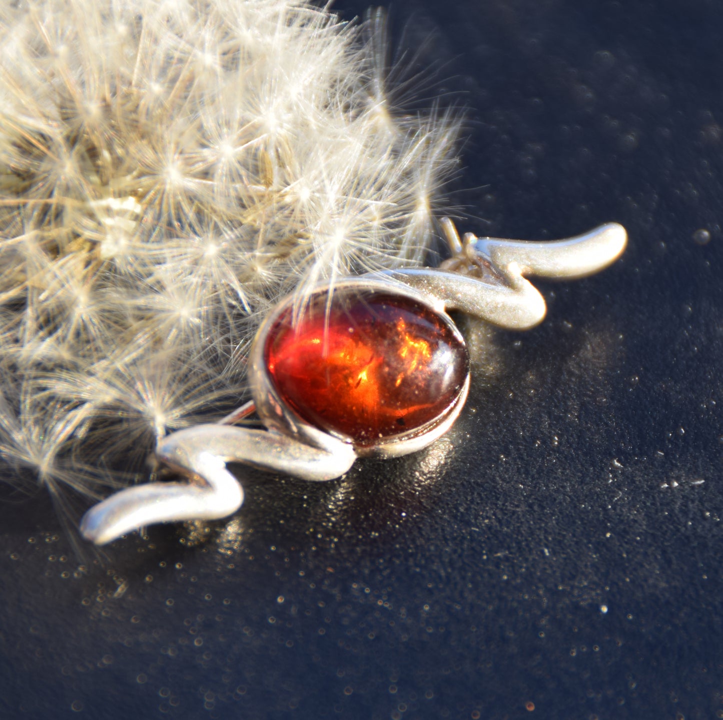 Bright brooch made with dark brown natural Amber and 925 Silver, MJ Baltica, BBR047