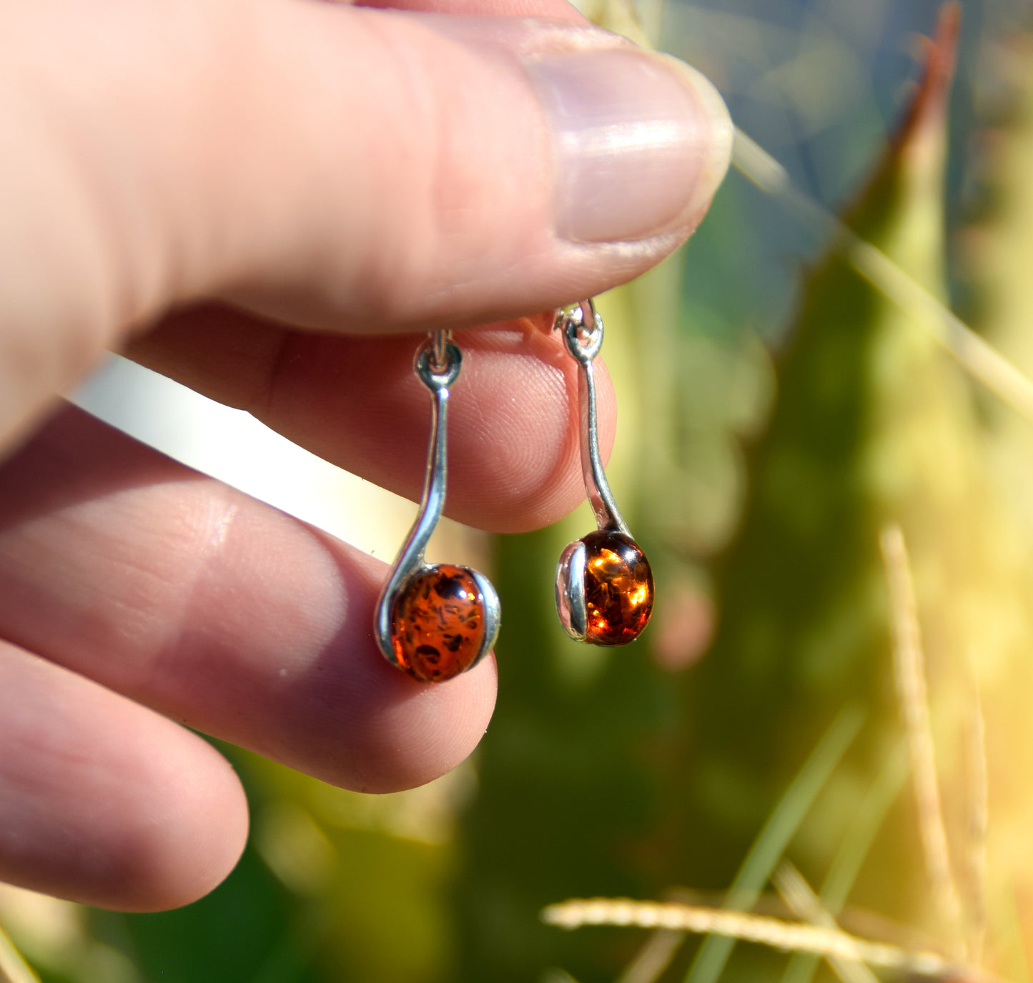 MJ Baltica, earrings, natural Baltic amber, 925 silver, cognac, pendant, sweet, BK089