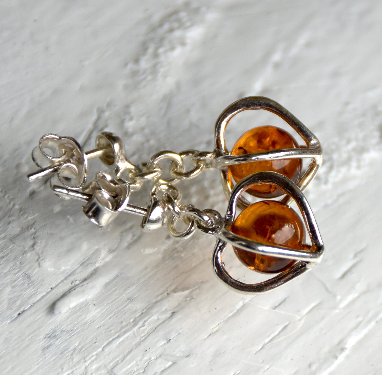 MJ Baltica, earrings, Baltic natural amber, 925 silver, delicate, elegant, heart, cage, BK201