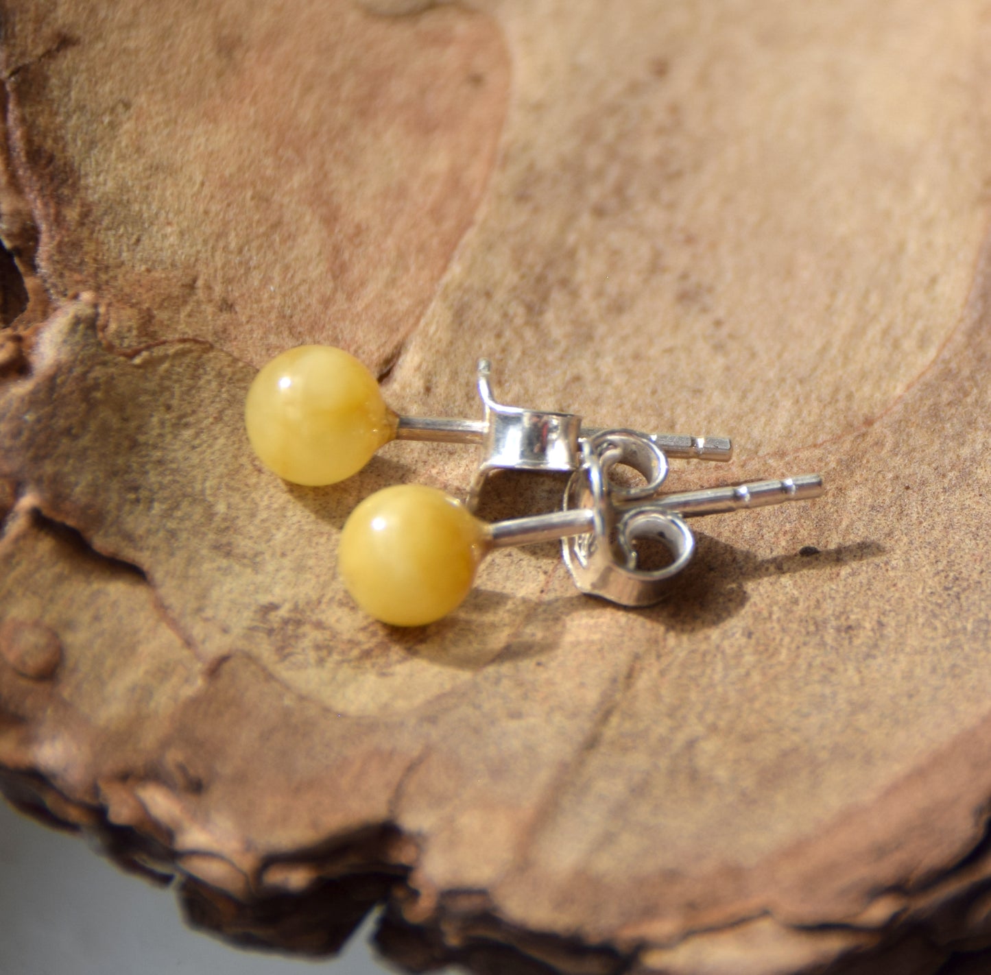 Essential earrings created with imperial natural Amber sphere and 925 Silver, MJ Baltica, BK235