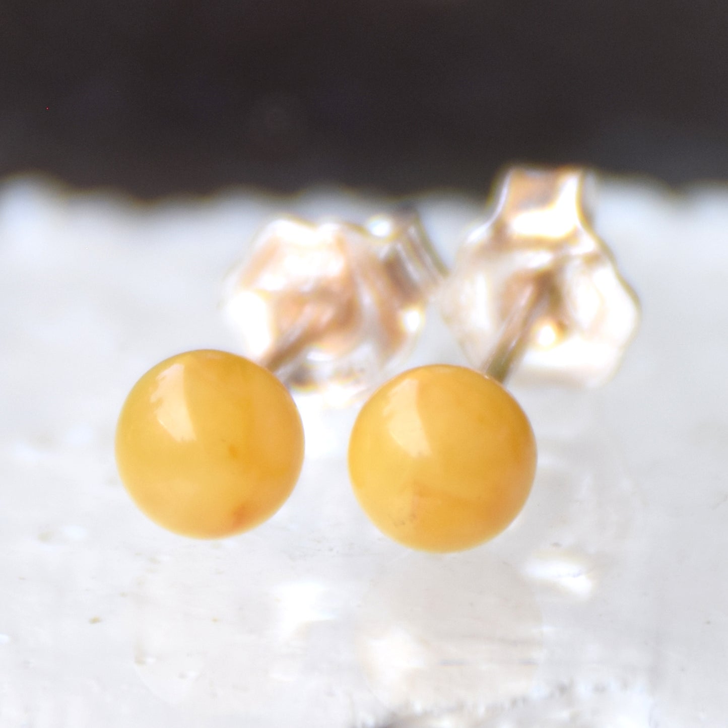 Essential earrings created with imperial natural Amber sphere and 925 Silver, MJ Baltica, BK235