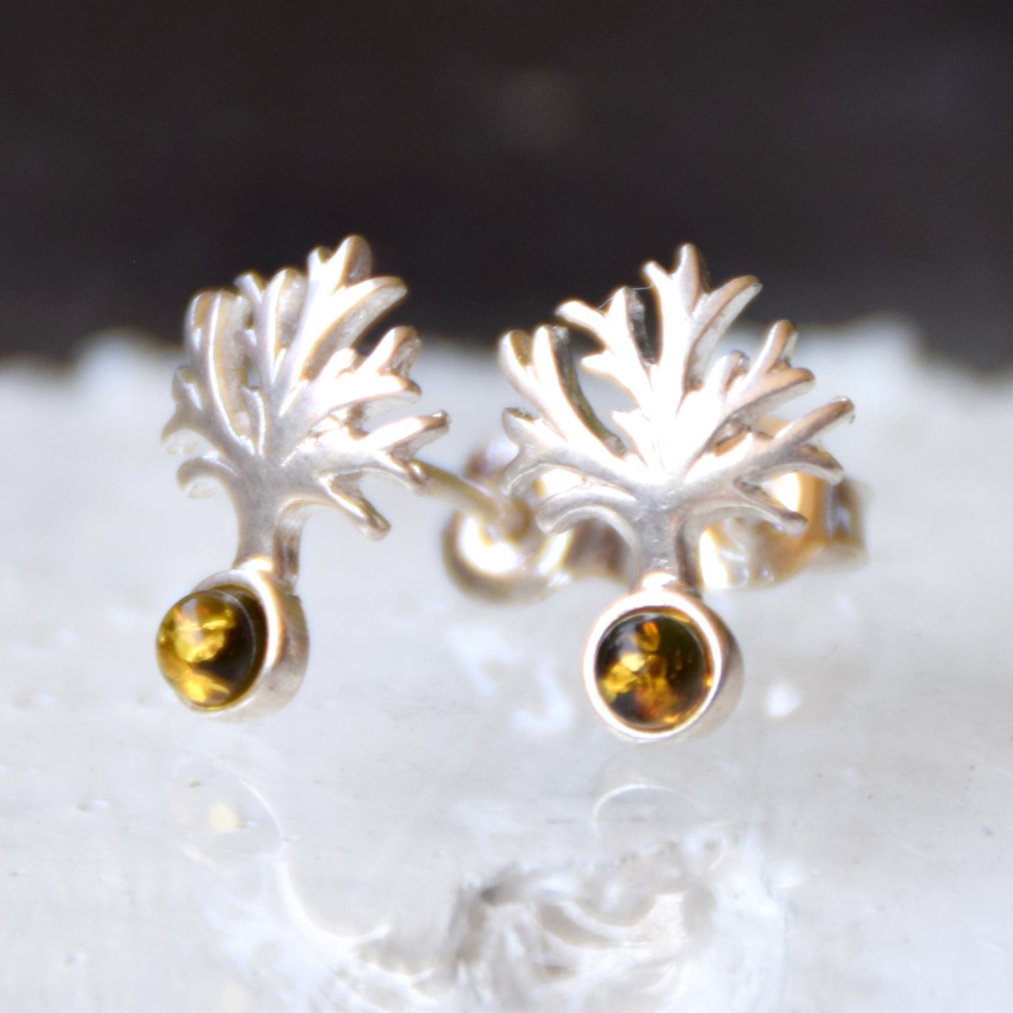 Bright Tree of Life earrings made with natural green Amber and 925 Silver, MJ Baltica, BK236