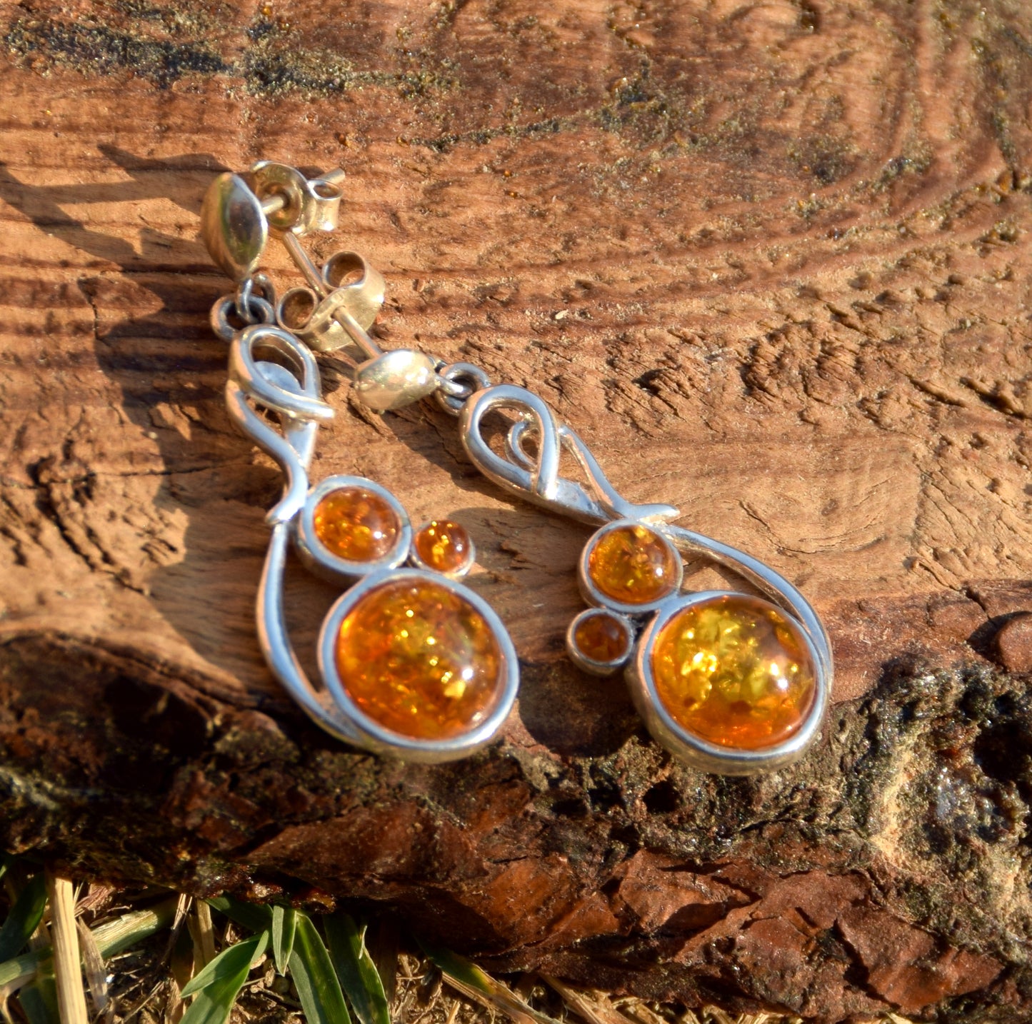 Classic dangle earrings with natural cognac Amber and 925 Silver, MJ Baltica, BK250