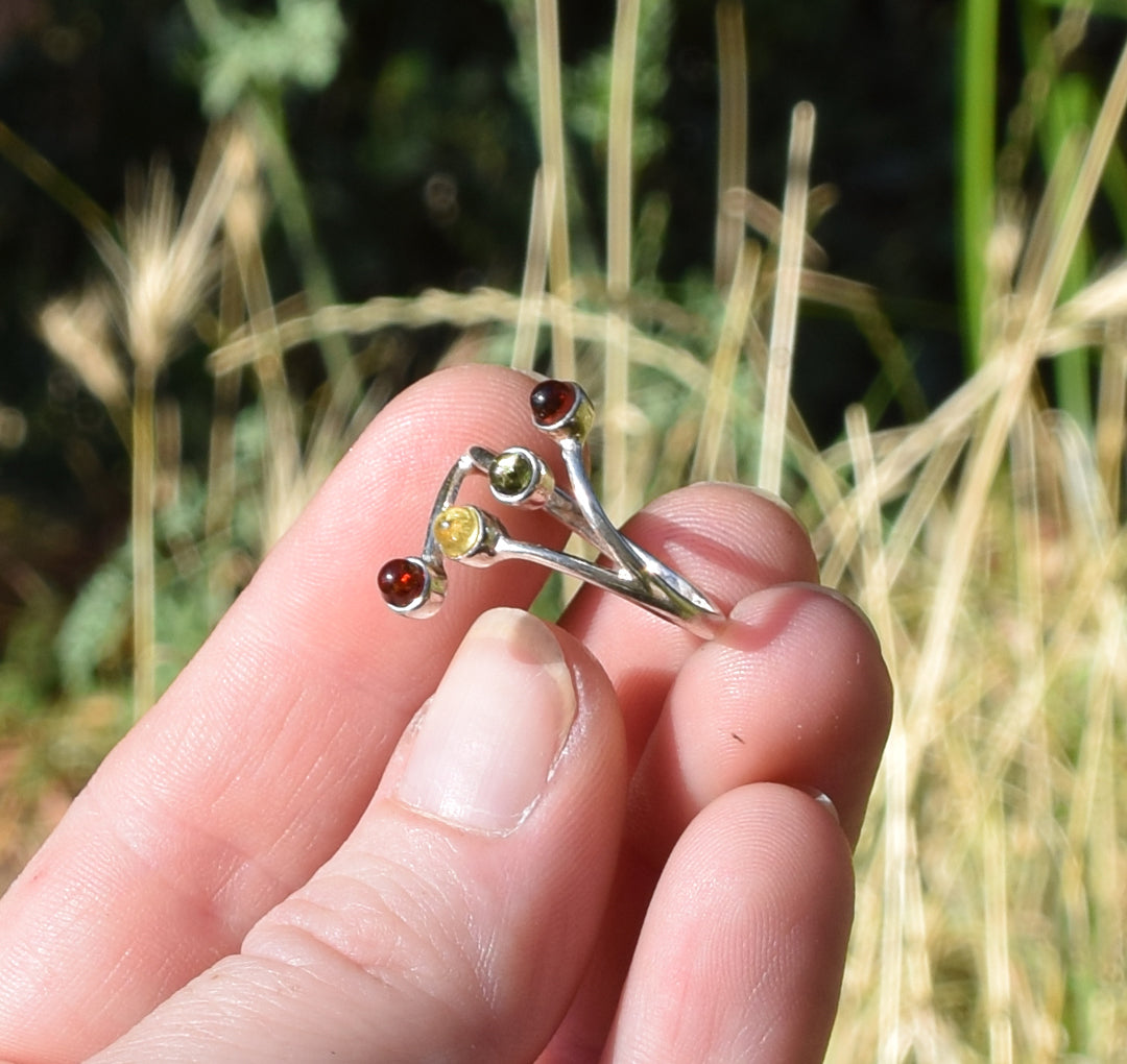 MJ Baltica, anello, Ambra naturale Baltica, Argento 925, regolabile, multi colore, BP056