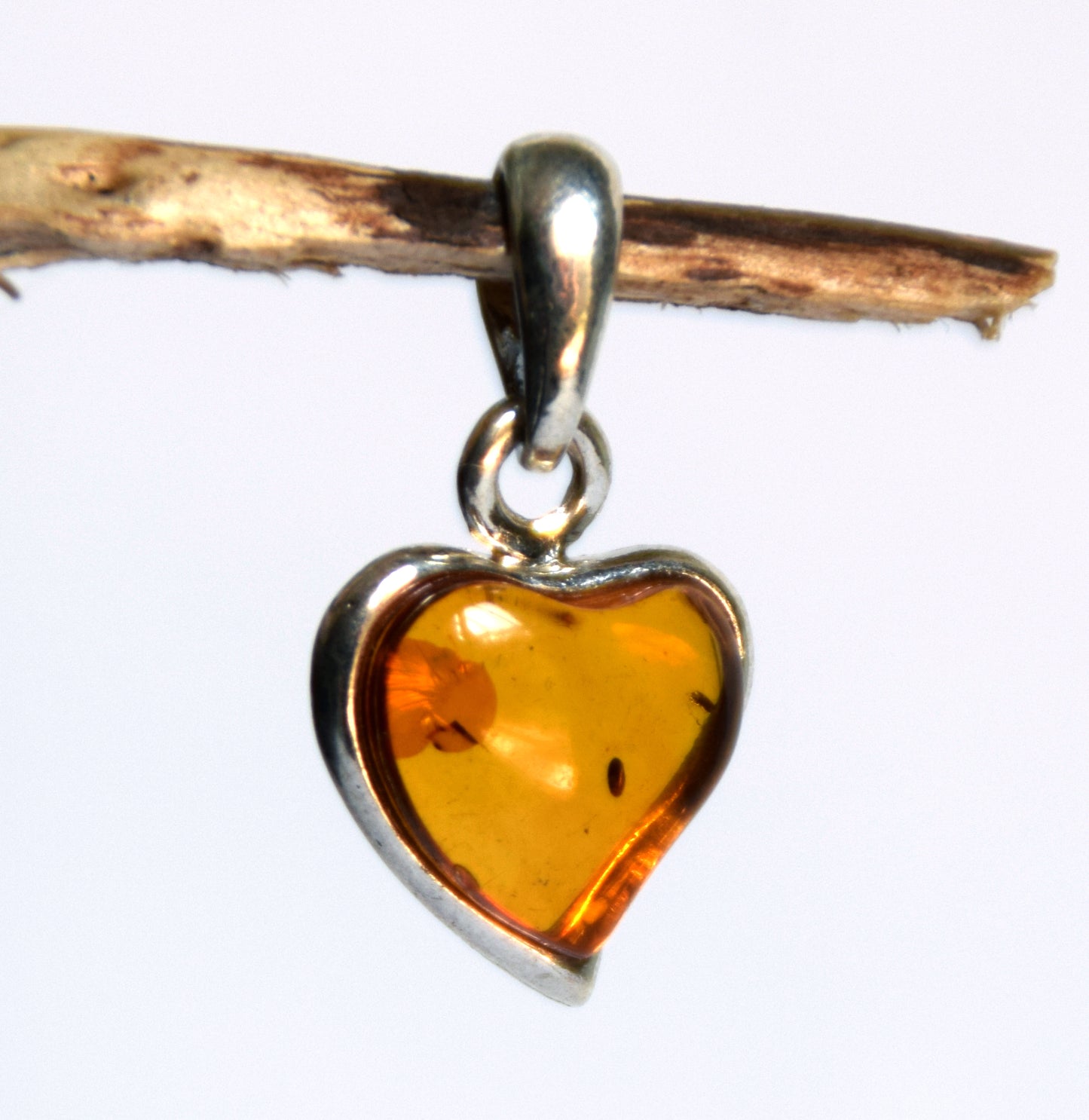 Delicate pendant with cognac-colored natural Amber heart and 925 Silver, MJ Baltica, BW043