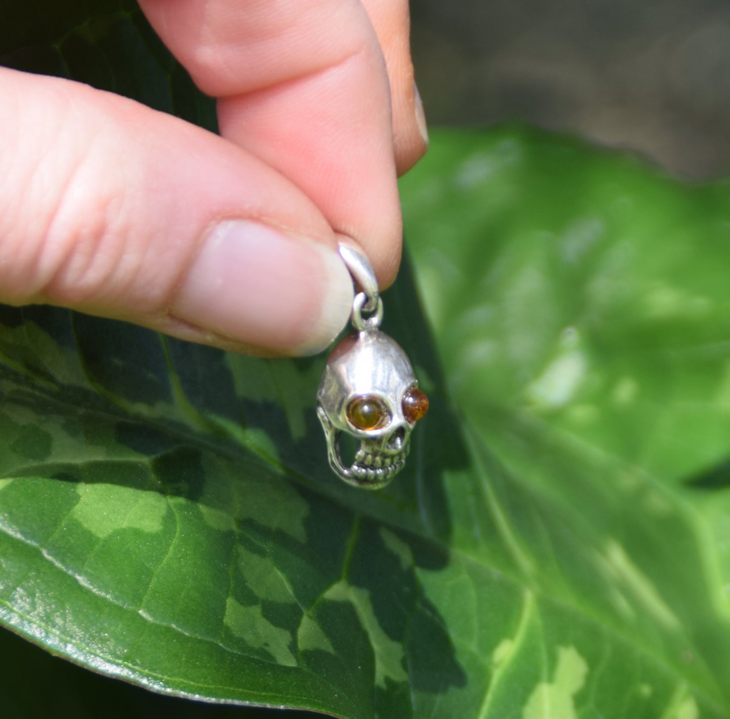 MJ Baltica, ciondolo, teschio, Ambra naturale Baltica, Argento 925, BW051