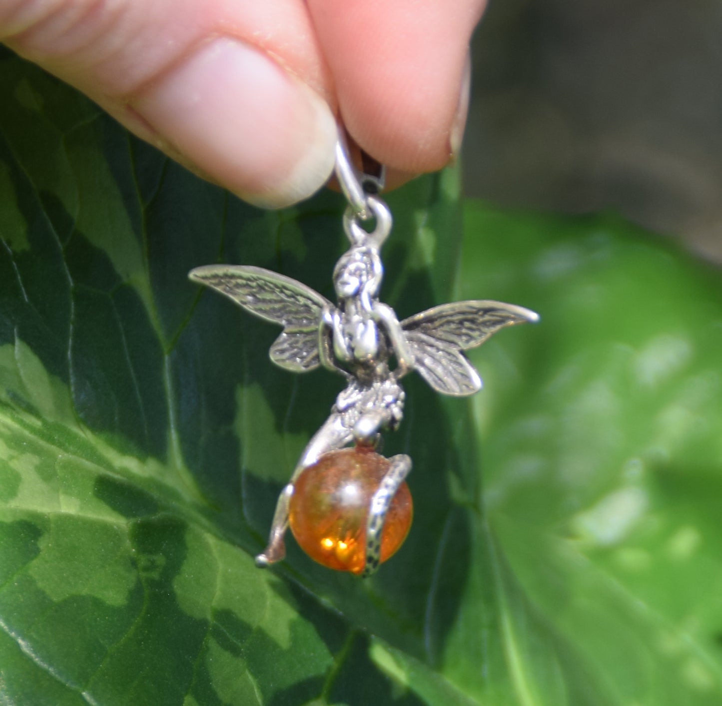 MJ Baltica, ciondolo, Ambra naturale Baltica, Argento 925, fata, grande, artigianale, BW056