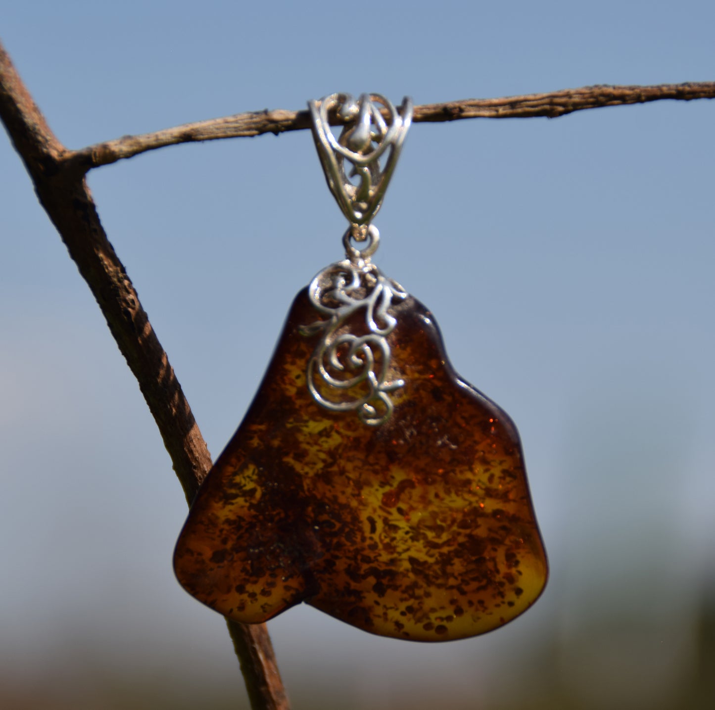 MJ Baltica, ciondolo, Ambra naturale Baltica, Argento 925, grande, irregolare, BW065