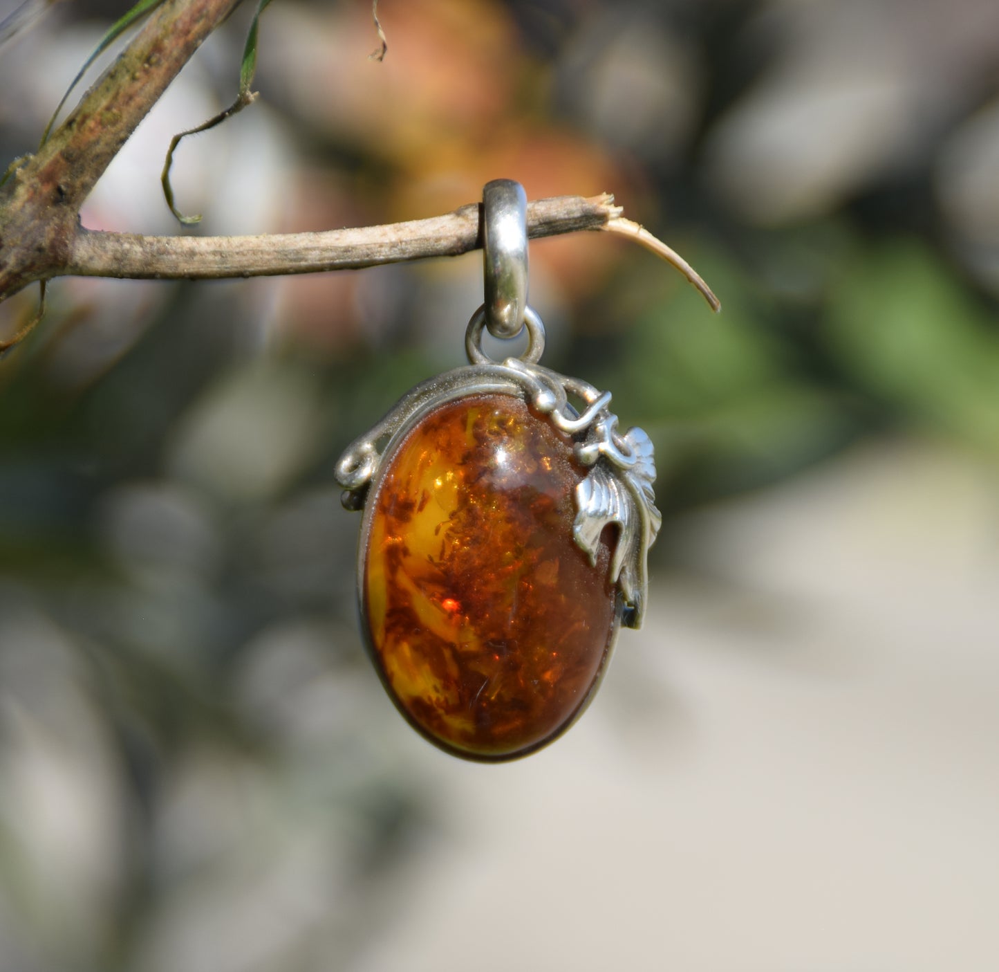 MJ Baltica, ciondolo, Ambra naturale Baltica, Argento 925, grande, classico, floreale, vintage, BW092