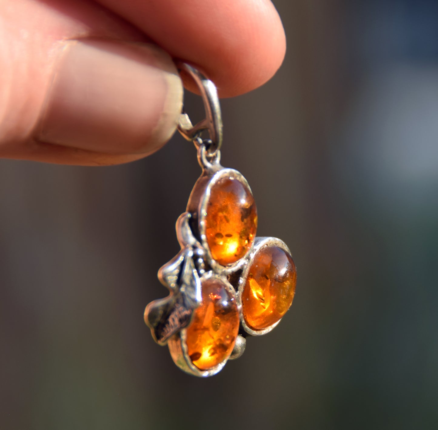 Elegant vintage-style pendant in natural cognac amber and 925 silver, MJ Baltica, BW288