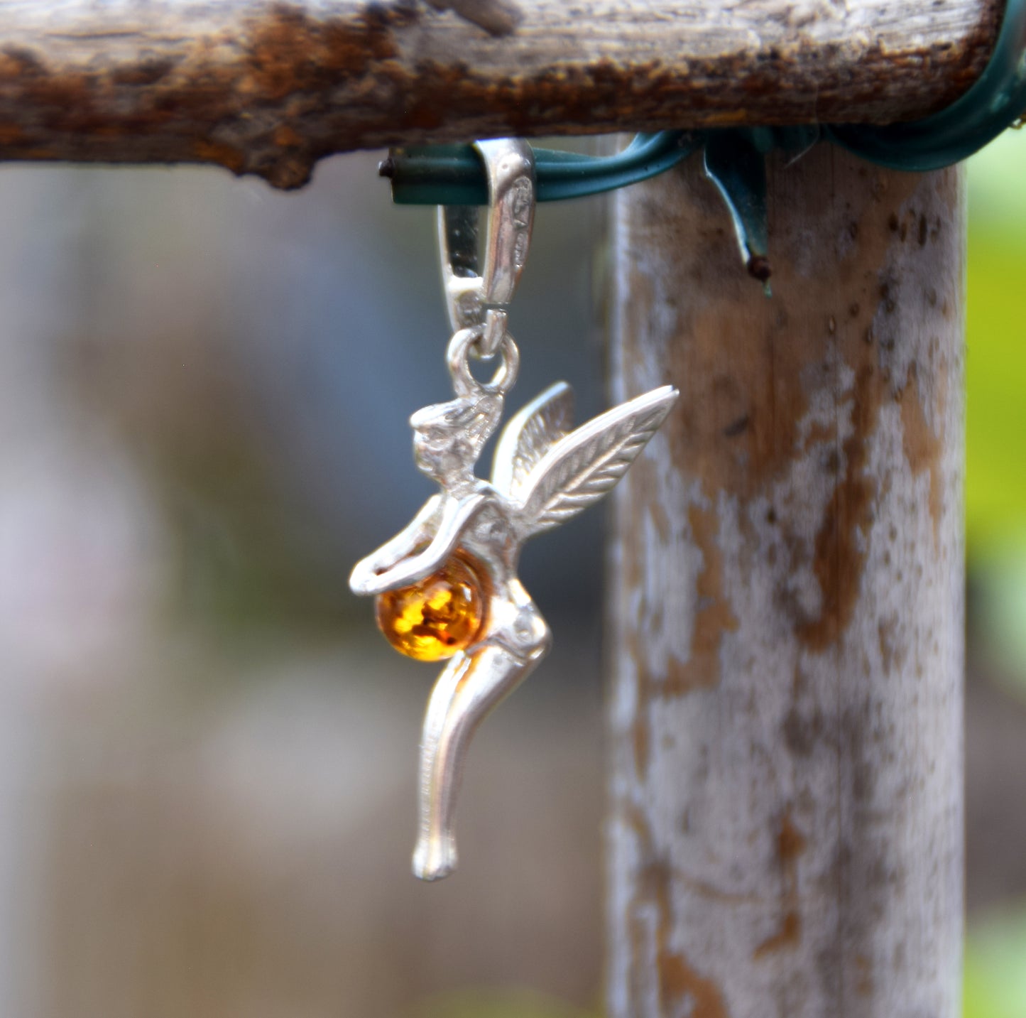 Delicate cognac-coloured natural Amber and 925 Silver fairy pendant, MJ Baltica, BW319