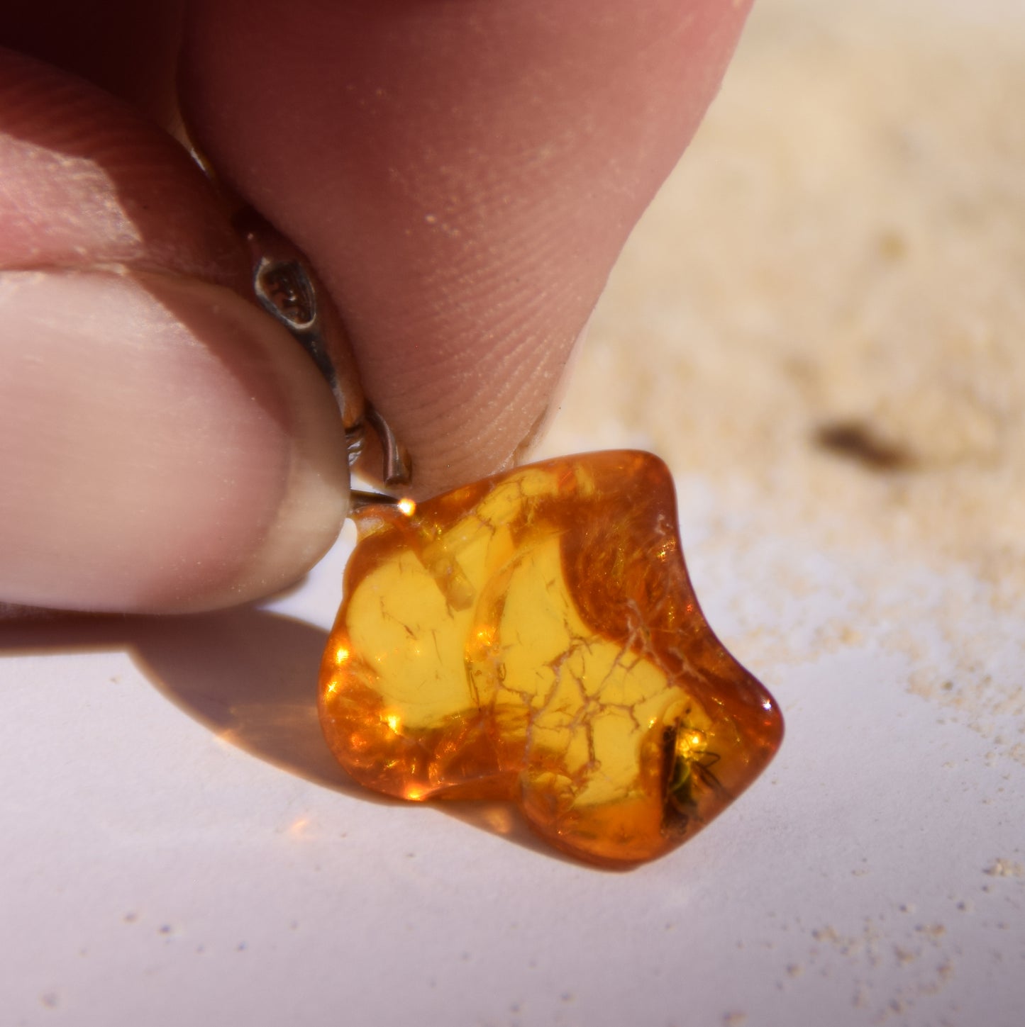 Ciondolo con la gemma di Ambra baltica Naturale con le inclusioni fossili da collezione, MJ Baltica, BW351