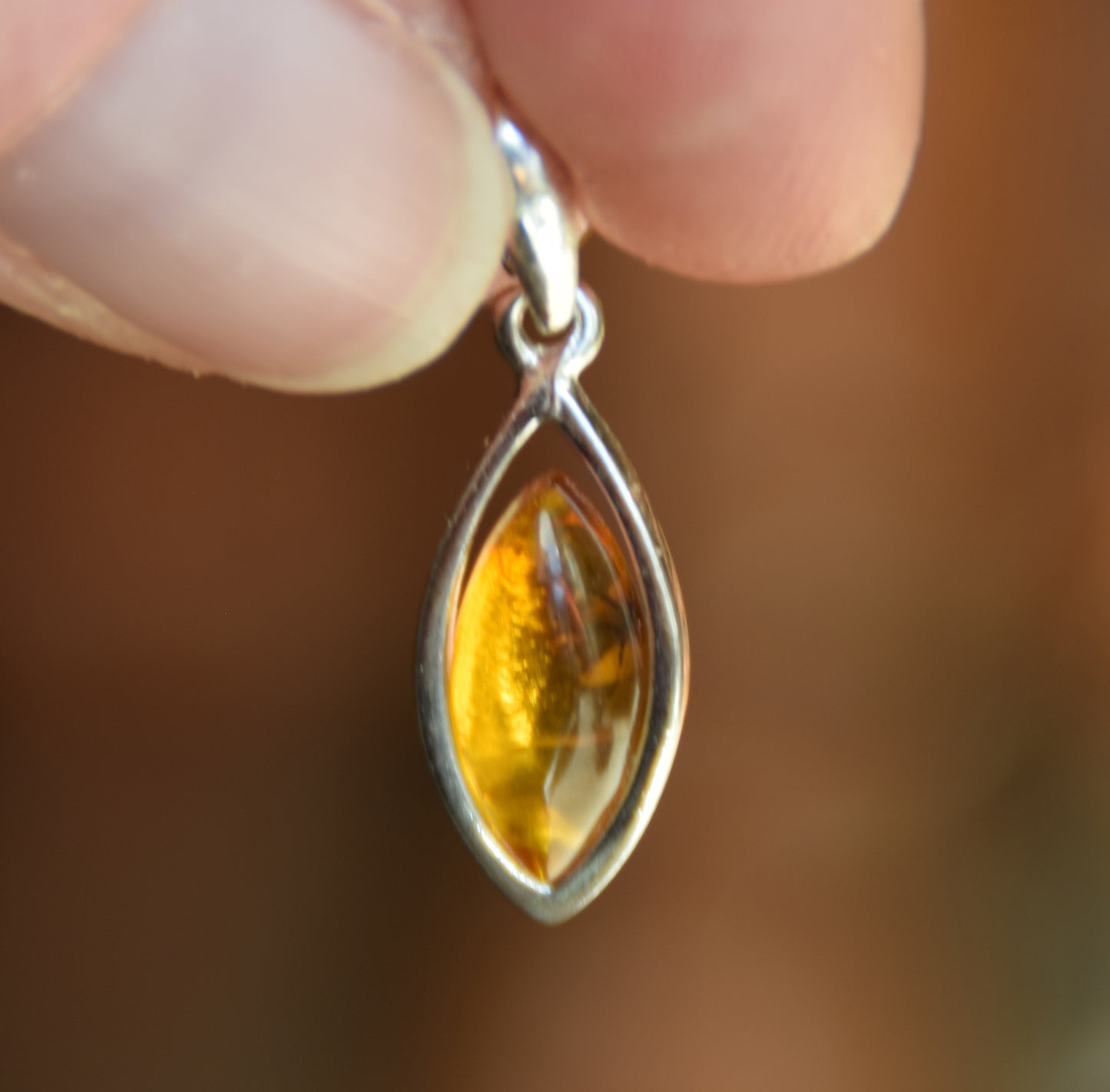 Ciondolo con la gemma di Ambra baltica Naturale con le inclusioni fossili da collezione, MJ Baltica, BW358
