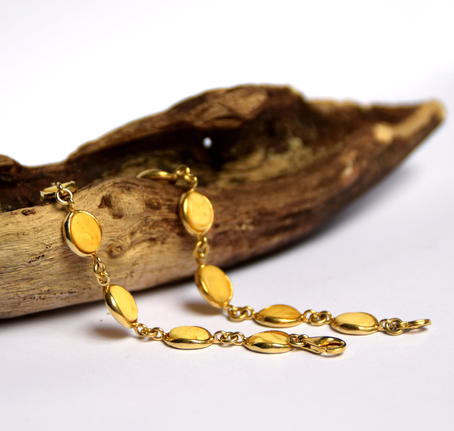 MJ Baltica, bracciale, Ambra naturale Baltica, Ambra Imperiale argento 925, placcato in Oro 18k, beige, panna, BZB007