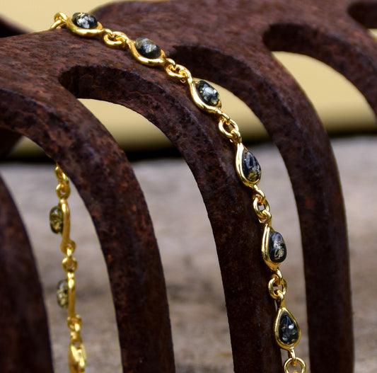 MJ Baltica, bracciale, Ambra naturale Baltica, Argento 925, placcato Oro 18k, verde, gocce, delicato, BZB011