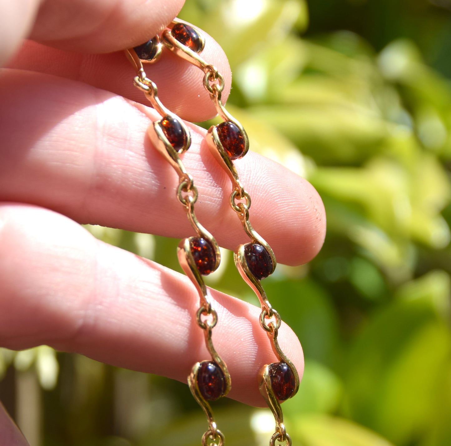 Bracciale lineare con Ambra naturale marrone scura e argento 925 placcato in Oro 18k, MJ Baltica, BZB029 (Copia)
