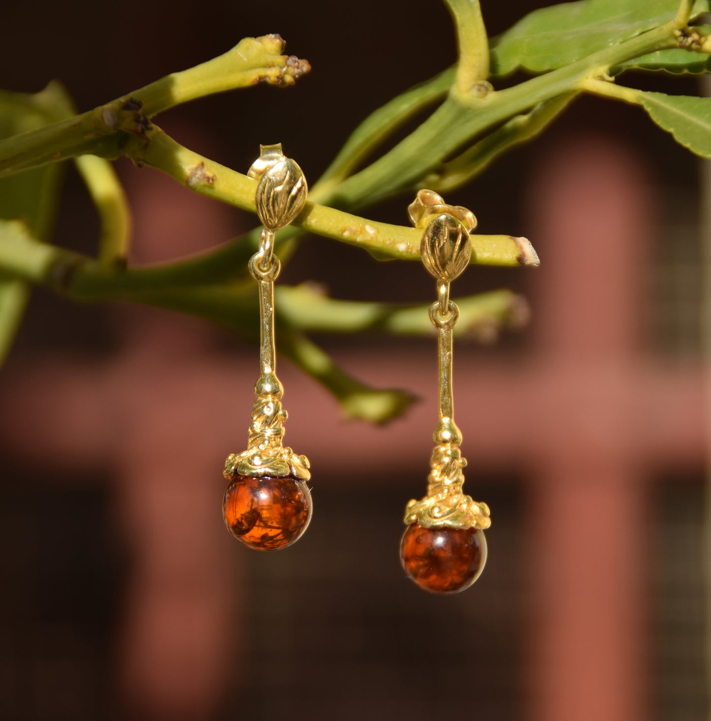 MJ Baltica, orecchini, Ambra naturale Baltica, Argento, placcato Oro 18k, pendente, elegante, artigianale, BZK013