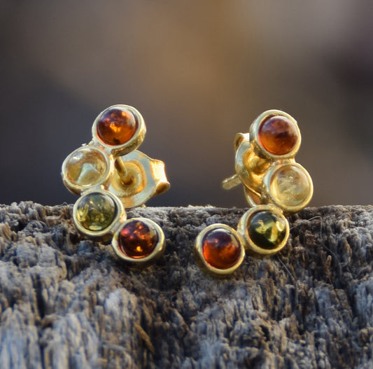 MJ Baltica, orecchini, Ambra naturale Baltica, Argento 925, placcato Oro 18k, multicolore, luminoso, BZK141