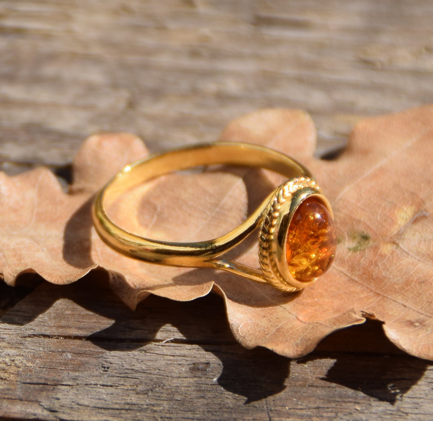 MJ Baltica, Anello, Ambra naturale Baltica, Argento, placcato in Oro 18k, vintage, BZP002