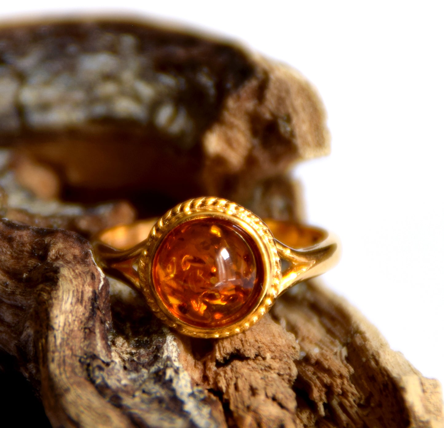 MJ Baltica, anello, Ambra naturale Baltica, Argento, placcato in Oro 18k, vintage, classico, BZP007