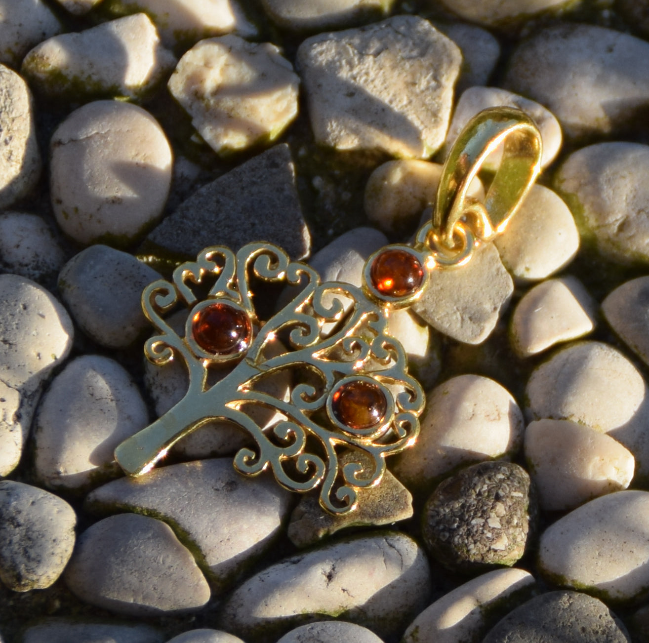 MJ Baltica, ciondolo, Argento, placcato in Oro 18k, Ambra Naturale, Albero della Vita, BZW016