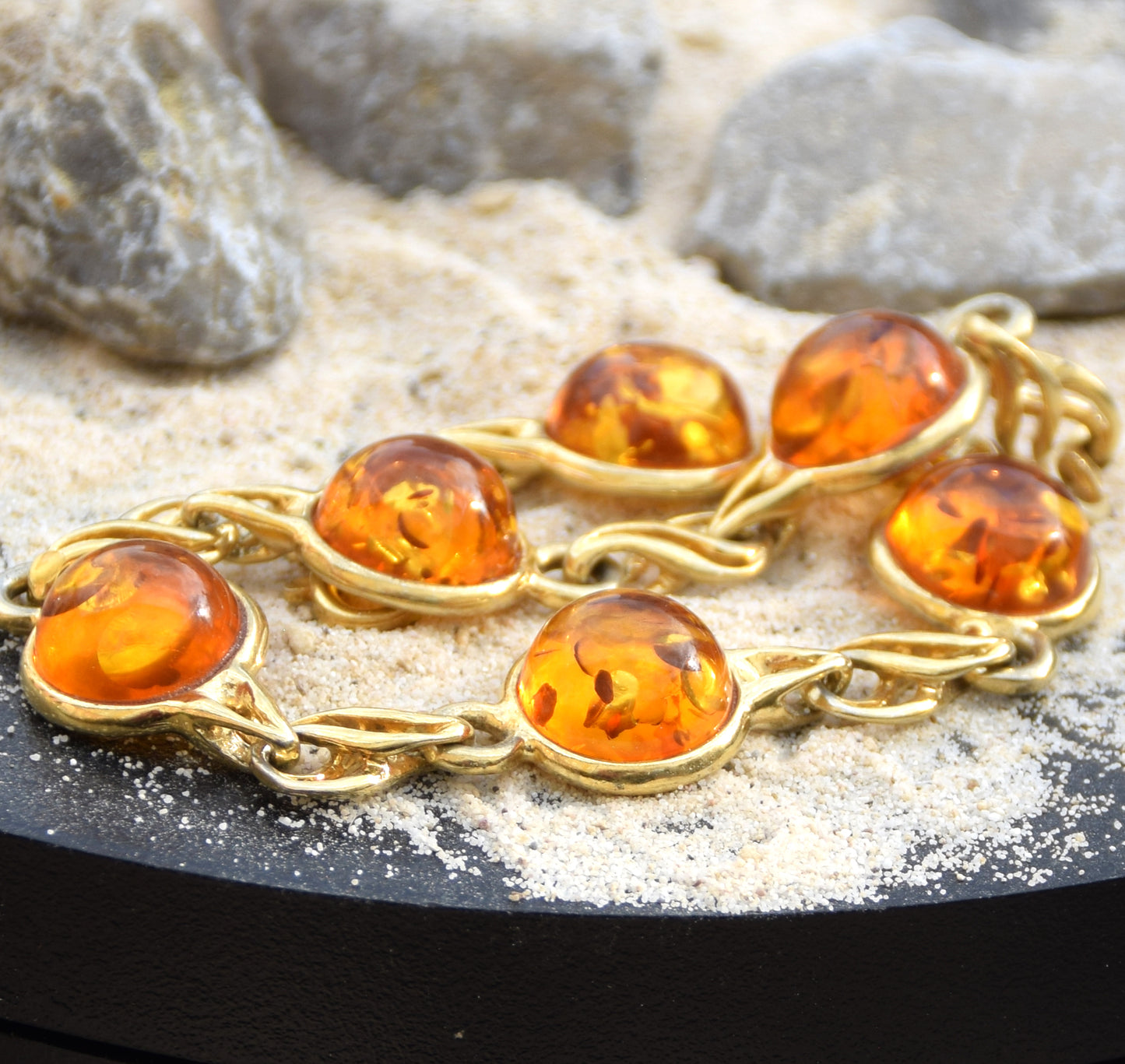 Elegante bracciale con Ambra naturale color cognac e Argento 925 placcato in Oro 18k, MJ Baltica, BZB075008 (Copia)
