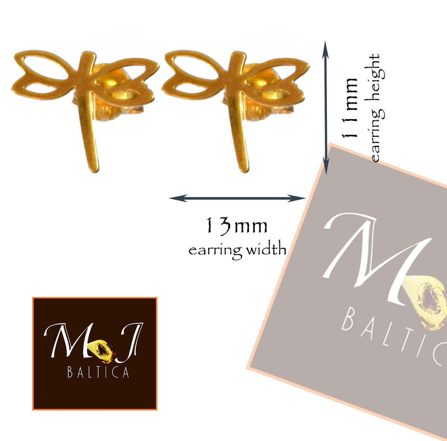 MJ Baltica, orecchini, Argento925, placcato in Oro 14k, libellula, libertà, a lobo, SZK006