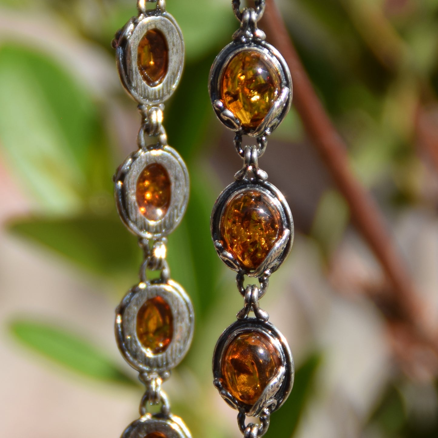 Elegantes Armband im Vintage-Stil aus Cognac-farbenem Naturbernstein und 925er Silber, MJ Baltica, BB004