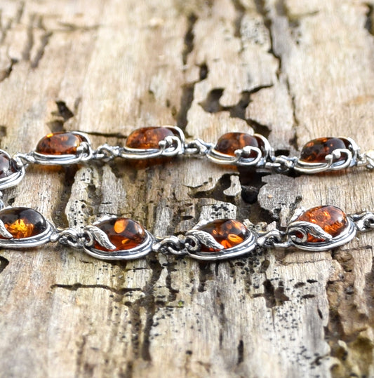 MJ Baltica, bracciale, Ambra naturale Baltica, Argento 925, grande, vintage, classico, BB004