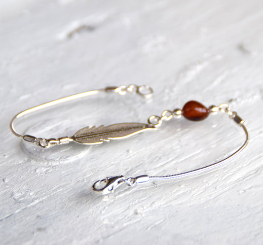 MJ Baltica, bracciale, Ambra naturale Baltica, Argento 925, piuma, delicato, elegante, BB005