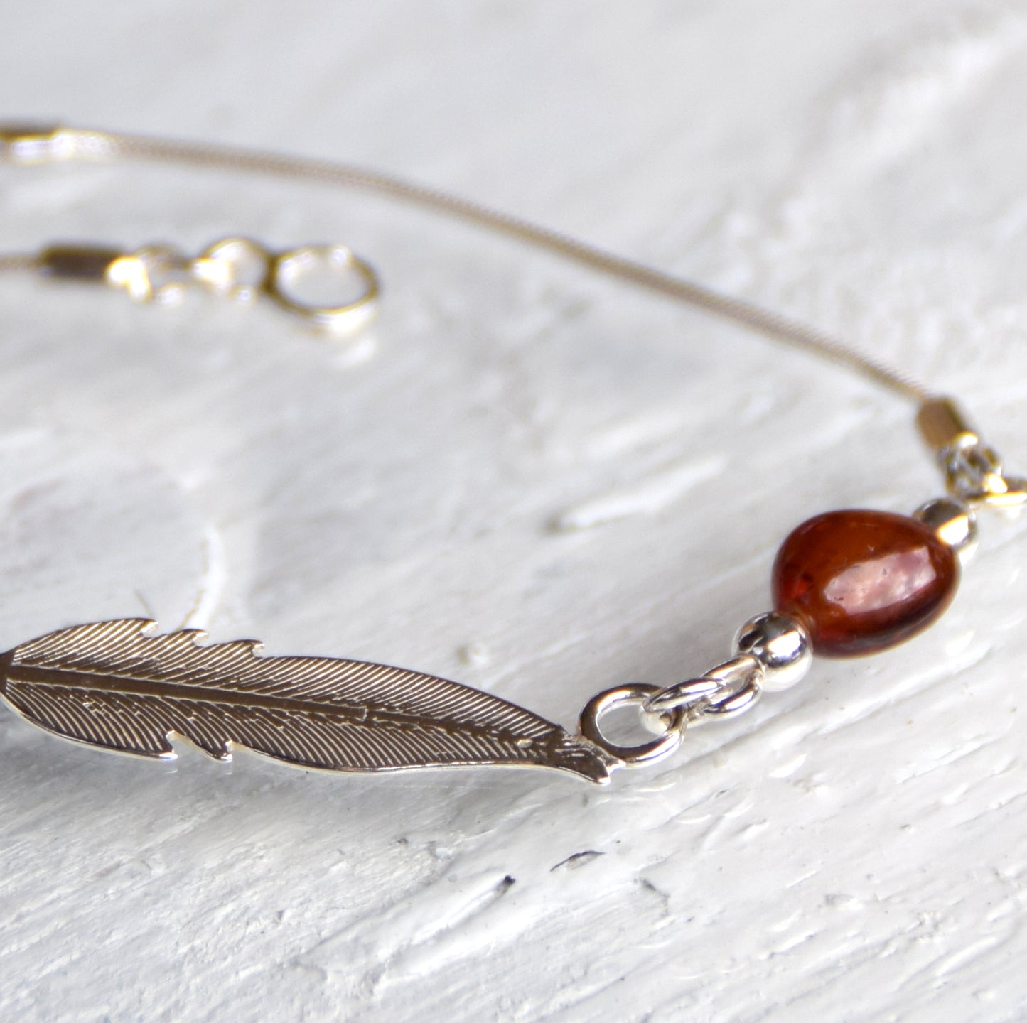 MJ Baltica, bracelet, natural Baltic amber, 925 silver, feather, delicate, elegant, BB005