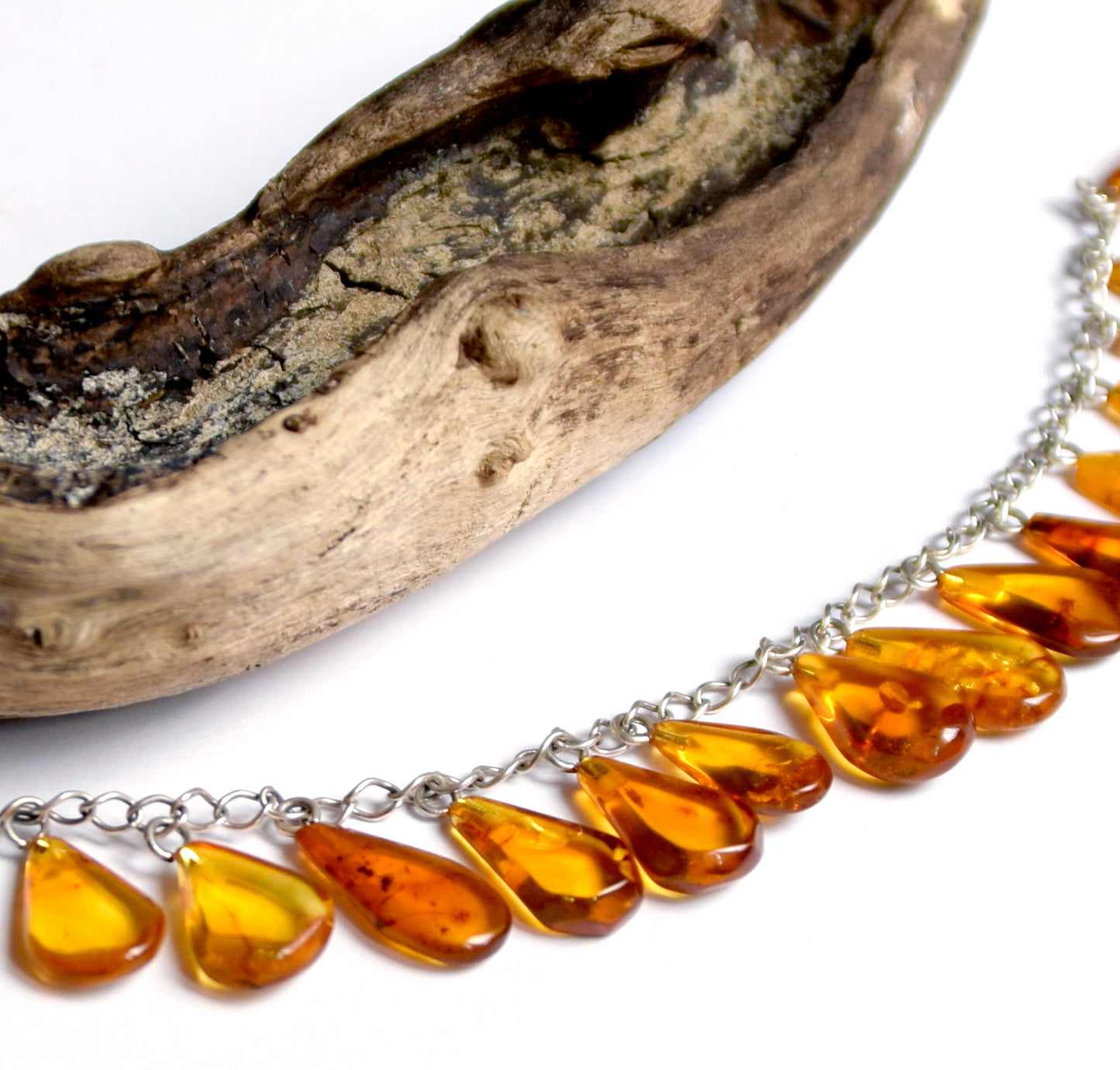 MJ Baltica, bracelet, natural Baltic amber, 925 silver, cascade of drops BB006