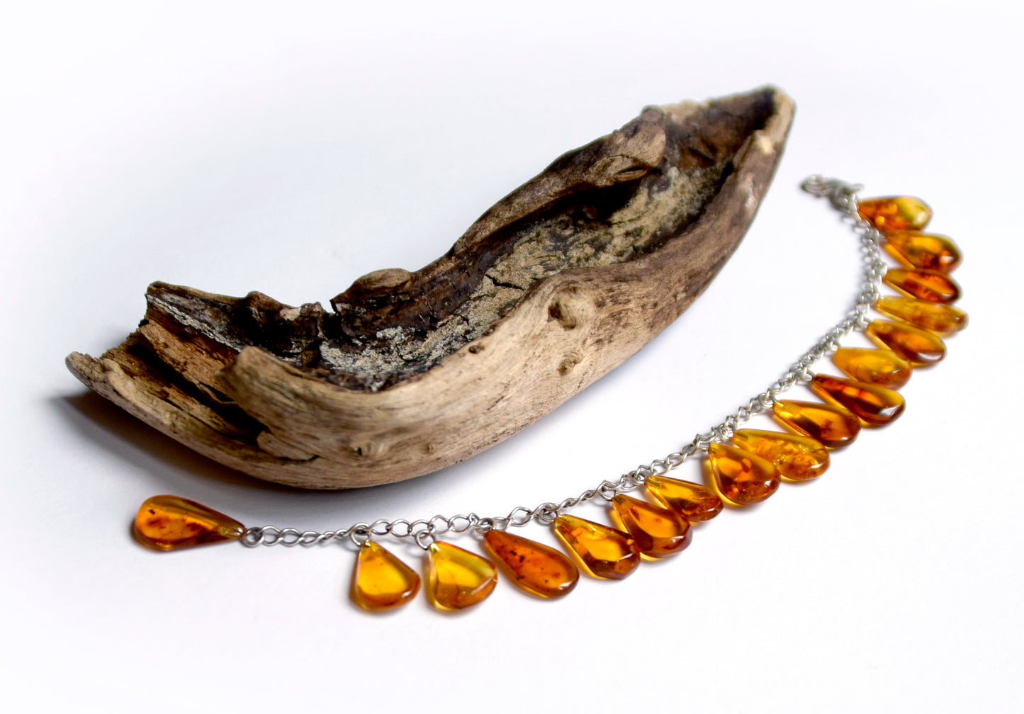 MJ Baltica, bracelet, natural Baltic amber, 925 silver, cascade of drops BB006