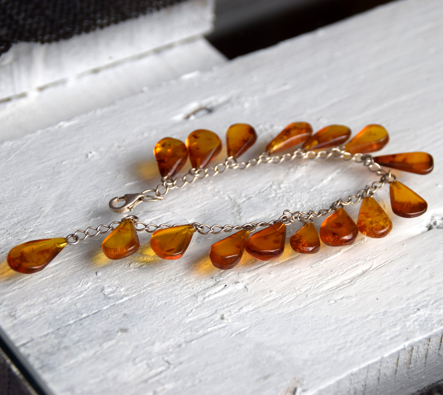 MJ Baltica, bracelet, natural Baltic amber, 925 silver, cascade of drops BB006