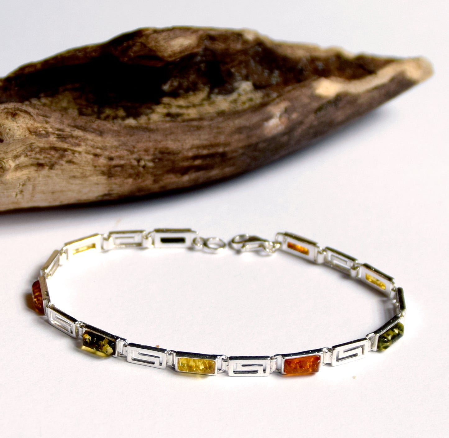 Elegant linear bracelet in various shades of natural Amber and 925 Silver, MJ Baltica, BB010