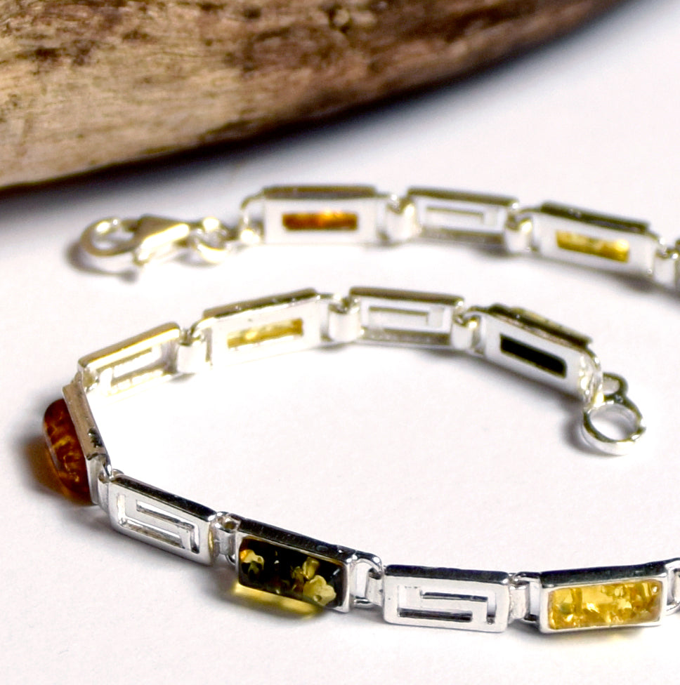Elegant linear bracelet in various shades of natural Amber and 925 Silver, MJ Baltica, BB010