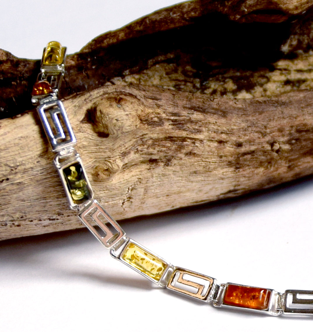 Elegant linear bracelet in various shades of natural Amber and 925 Silver, MJ Baltica, BB010