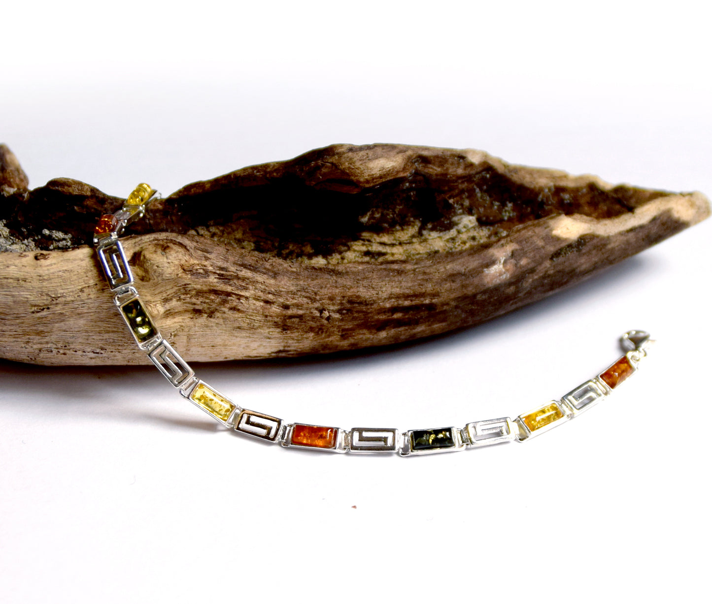 Elegant linear bracelet in various shades of natural Amber and 925 Silver, MJ Baltica, BB010