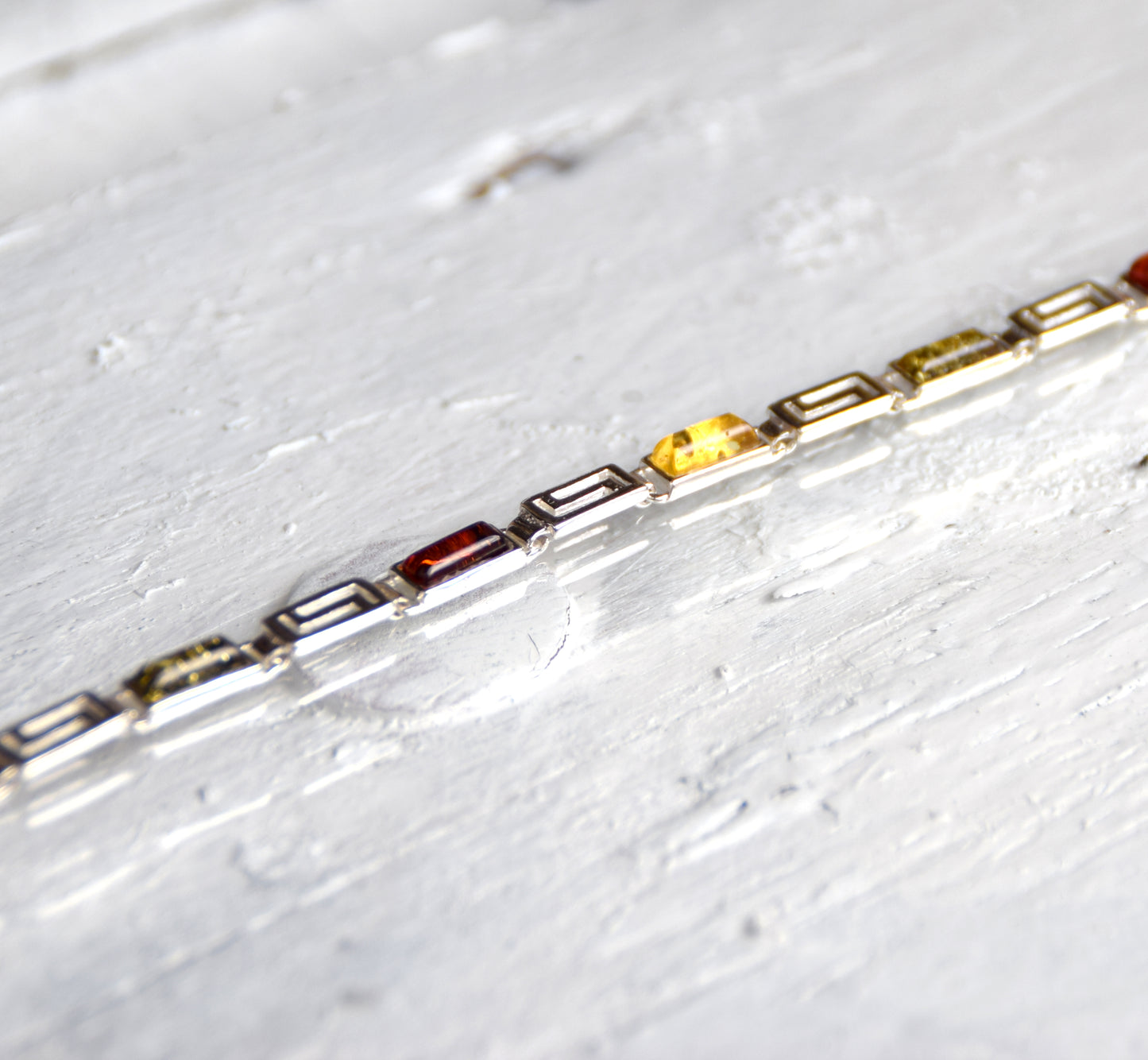 Elegant linear bracelet in various shades of natural Amber and 925 Silver, MJ Baltica, BB010