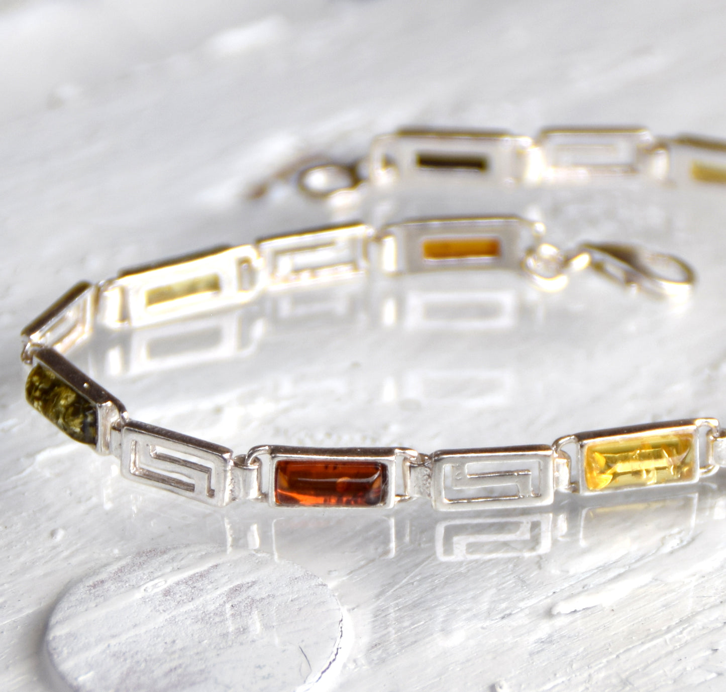 Elegant linear bracelet in various shades of natural Amber and 925 Silver, MJ Baltica, BB010