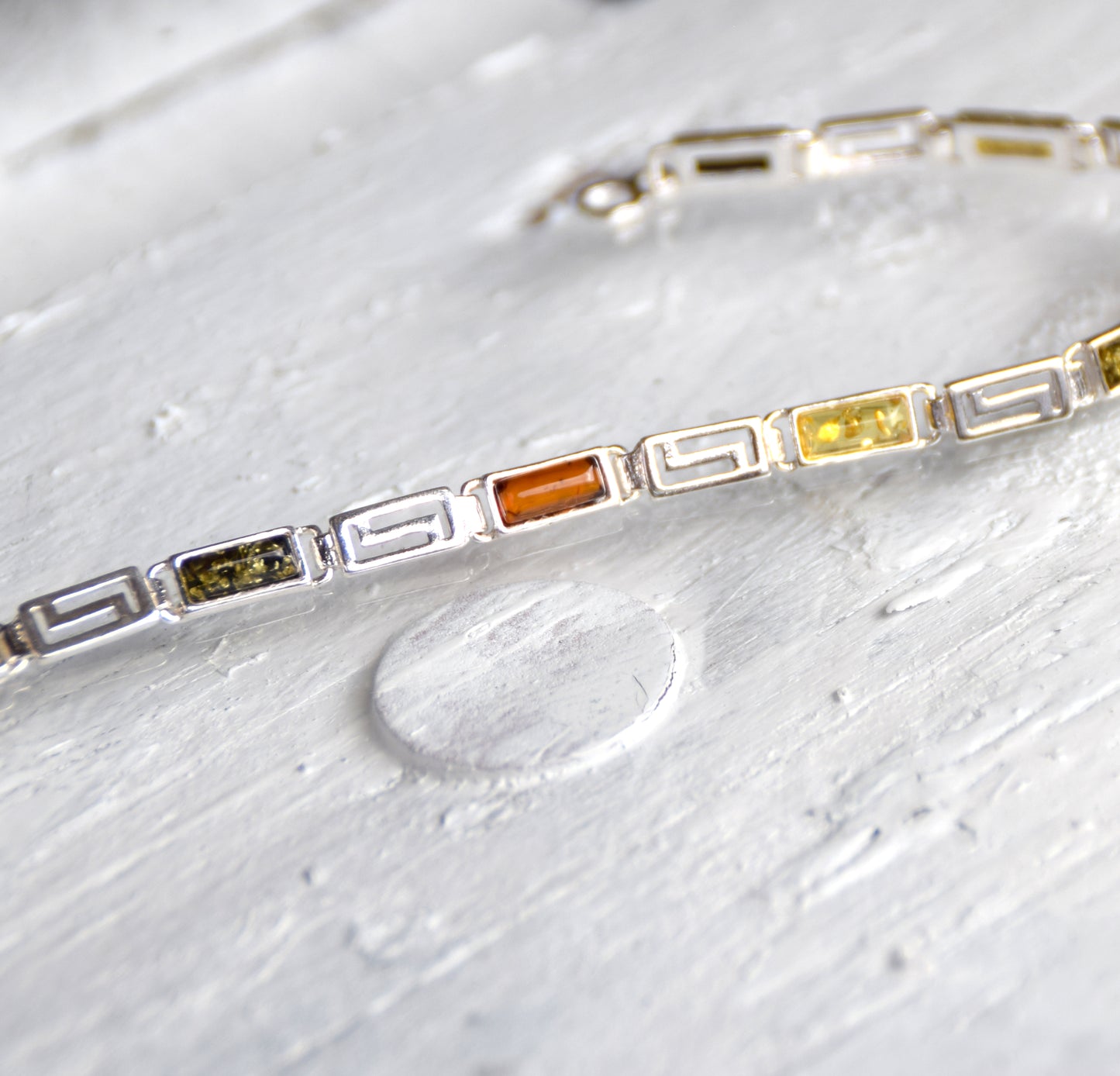 Elegant linear bracelet in various shades of natural Amber and 925 Silver, MJ Baltica, BB010