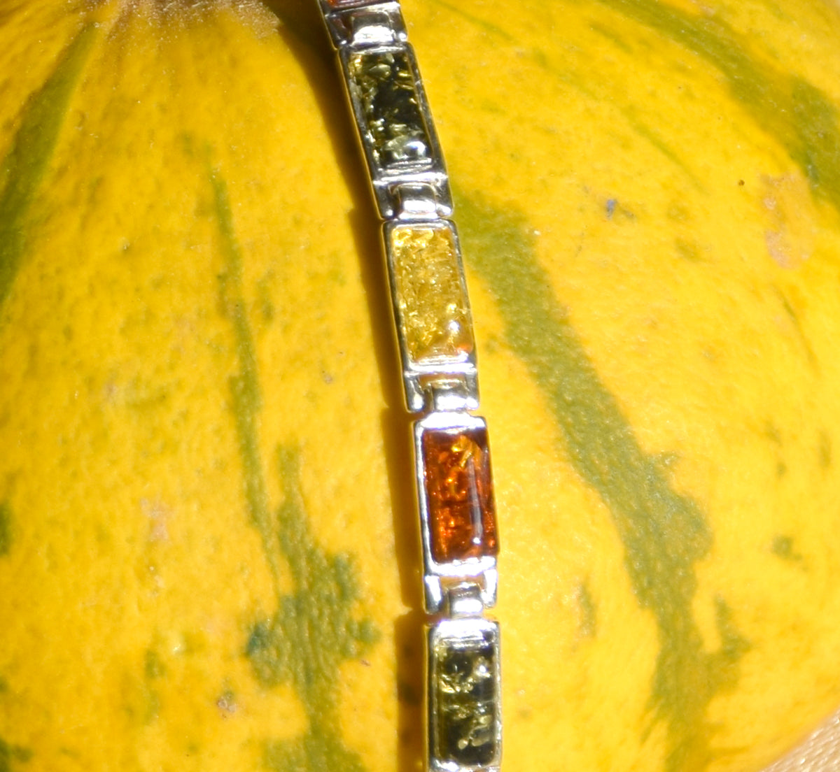 Elegant linear bracelet in natural Amber of various shades and 925 Silver, MJ Baltica, BB011