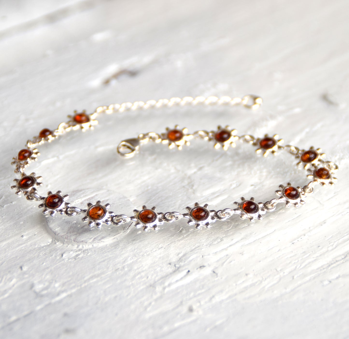 MJ Baltica, bracelet, natural amber 925 silver, delicate, flowers BB013