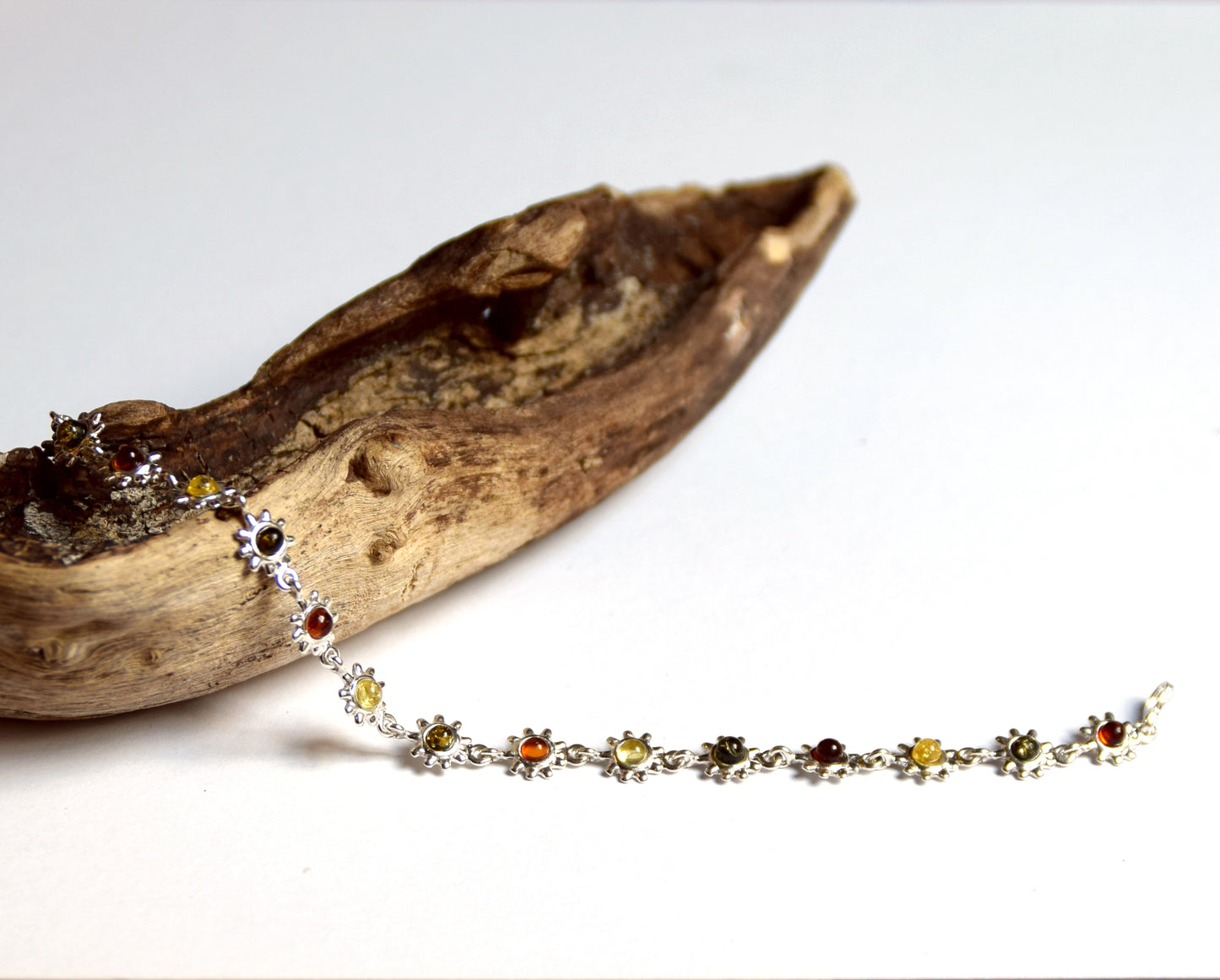 MJ Baltica bracelet Natural Amber 925 Silver, flower, multi color, delicious BB015