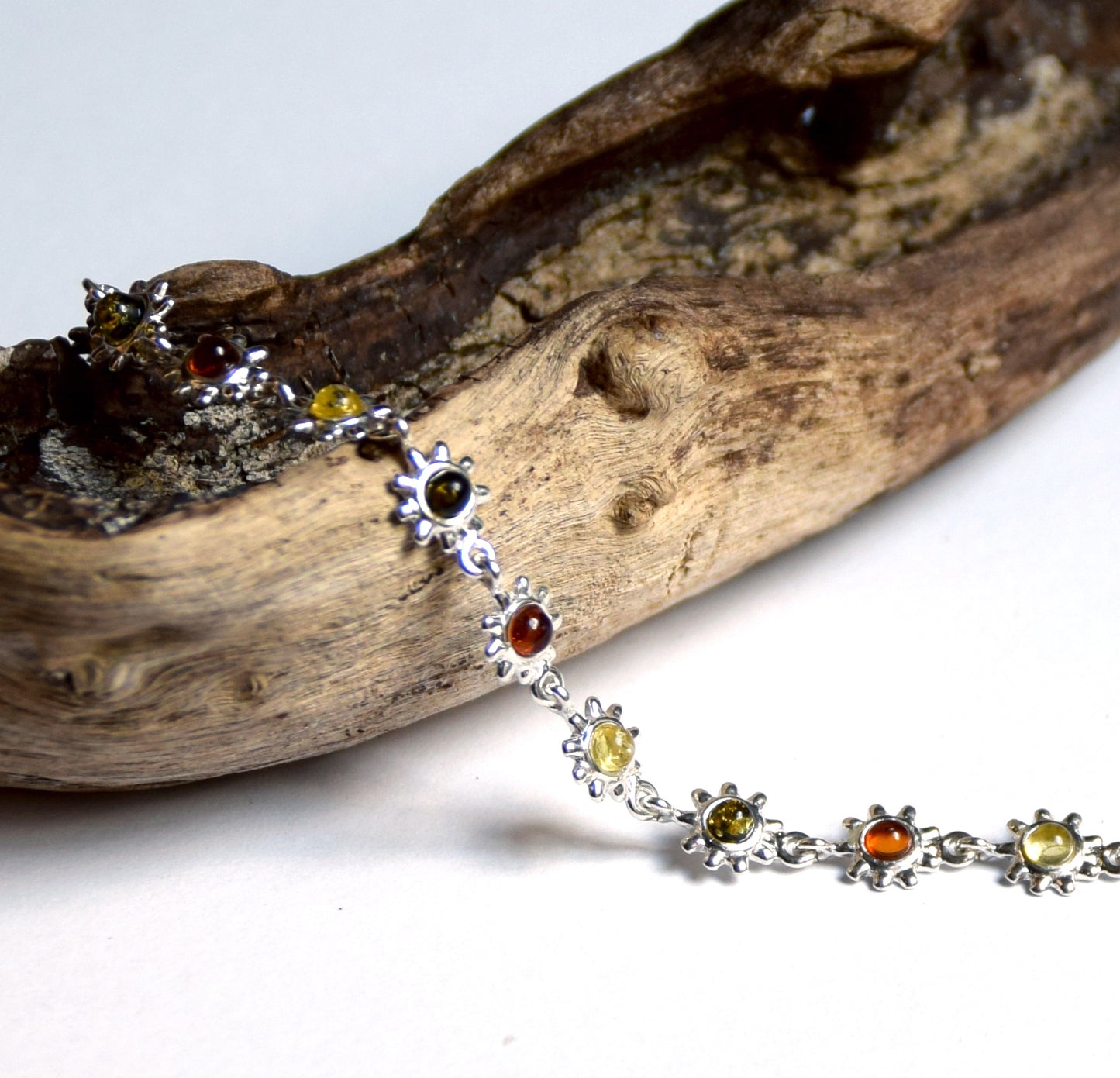 MJ Baltica bracelet Natural Amber 925 Silver, flower, multi color, delicious BB015