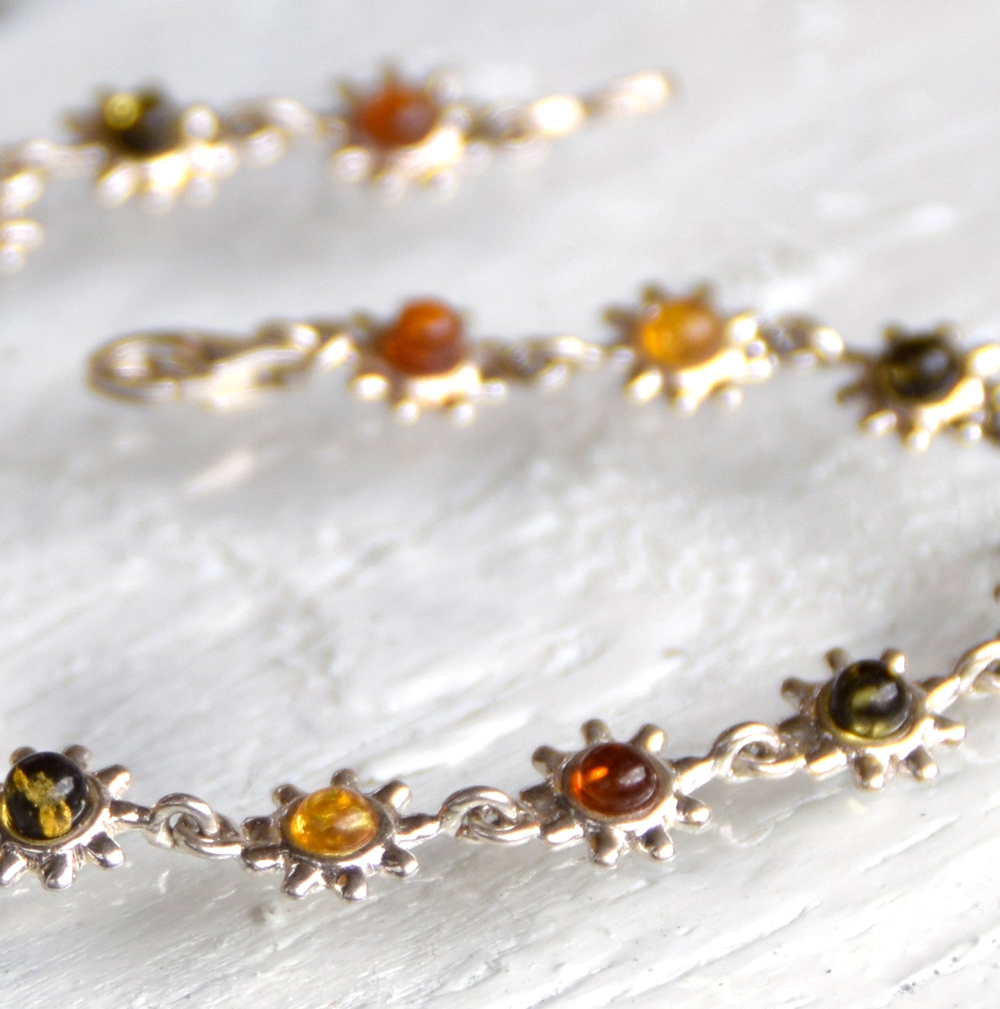 MJ Baltica bracelet Natural Amber 925 Silver, flower, multi color, delicious BB015