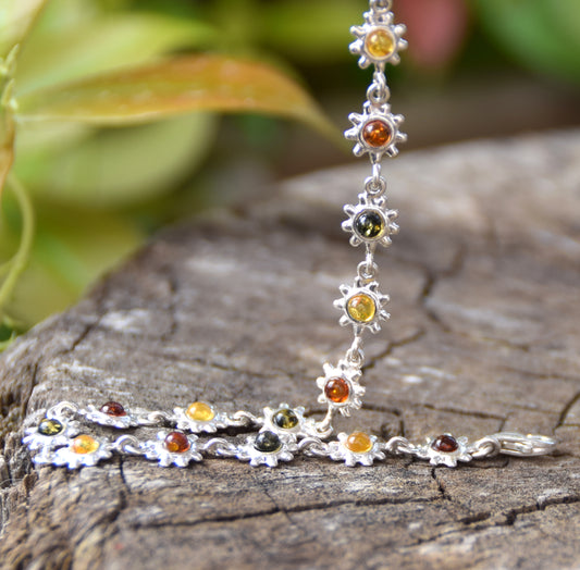 Bright floral style bracelet in natural Baltic Amber and 925 Silver, MJ Baltica, BB015